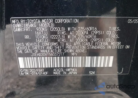 2005 Toyota Rav4 from USA, damaged, VIN JTEHD20V156037217
